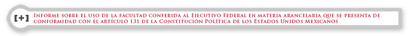 Informe sobre el uso de la facultad conferida al Ejecutivo Federal en materia arancelaria que se presenta de conformidad con el artículo 131 de la Constitución Política de los Estados Unidos Mexicanos